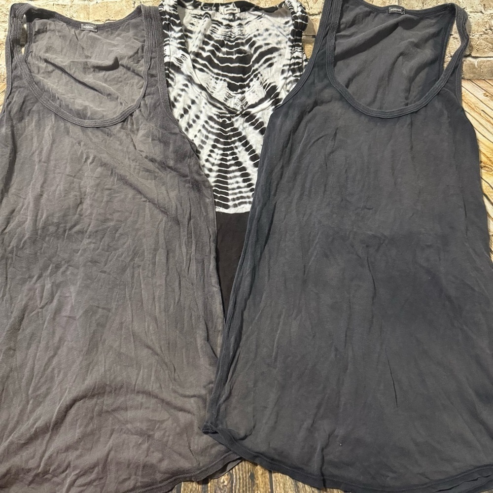 Lot Of 3 Monrow Tie Dye Gray Slub Knit‎ Tank Tops